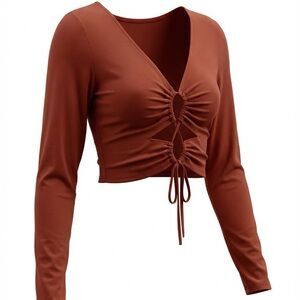 Windsor Dark Burnt Orange Ruched Crop Blouse